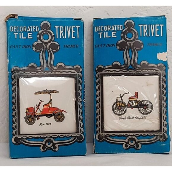 Vintage Cast Iron Trivet Lot of 2 Ford's Finest 1896 and Reo 1905 - Picture 1 of 6